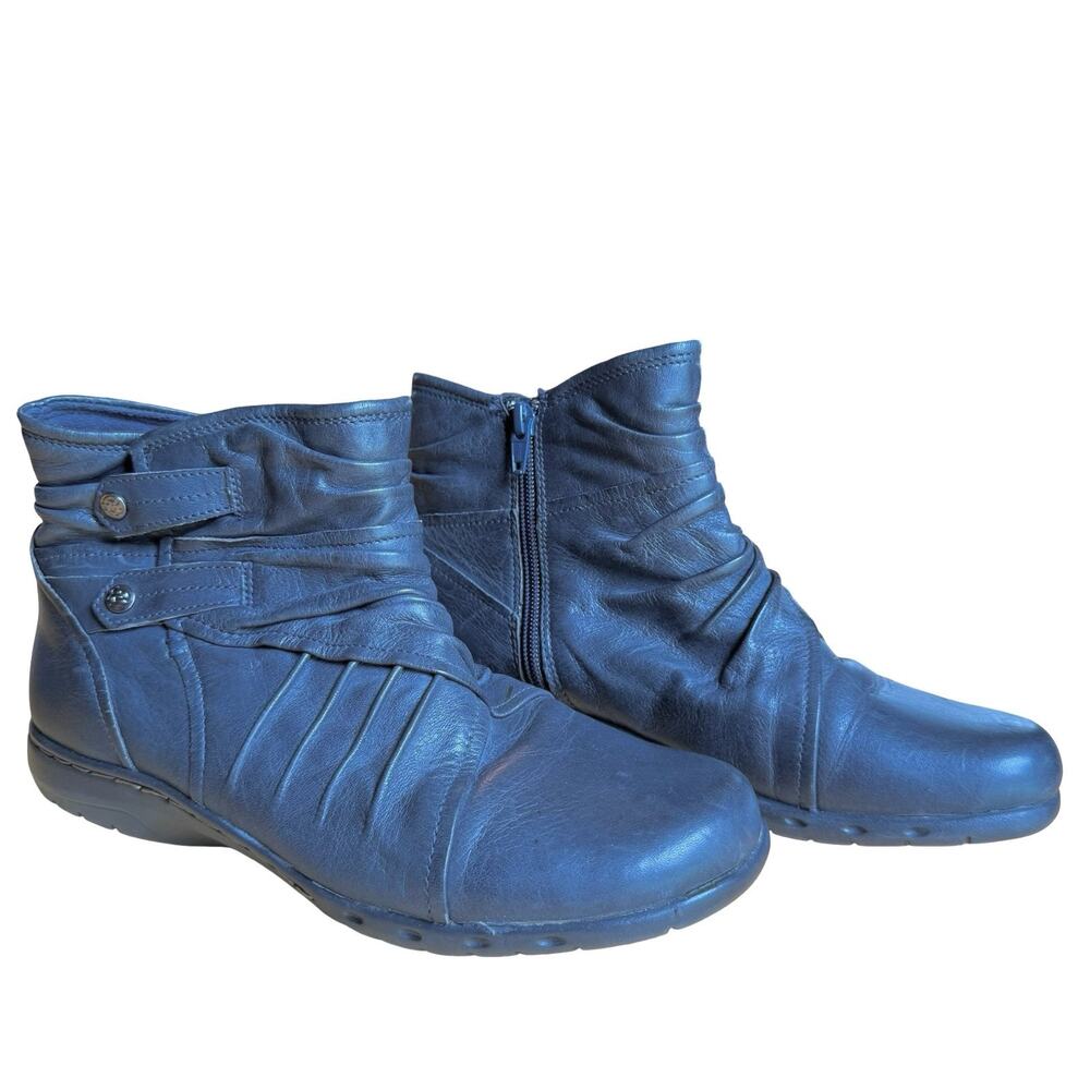 Cobb Hill New Balance Pandora Leather Ankle Boots Booties Navy Side Zip sz 8 W